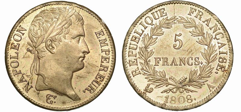 FRANCIA. NAPOLEON I, 1801-1815. 5 Francs 1808. Parigi.  - Asta Numismatica - Cambi Casa d'Aste