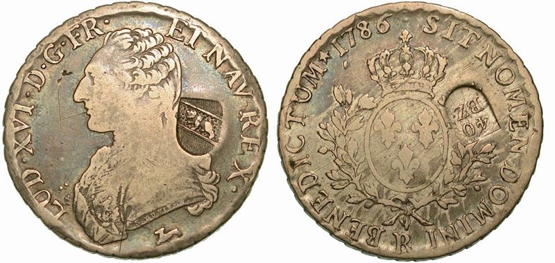 FRANCIA. LOUIS XVI, 1774-1792. Ecu 1786 con contromarca da 40 Batzen di Berna.  - Auction Numismatics - Cambi Casa d'Aste