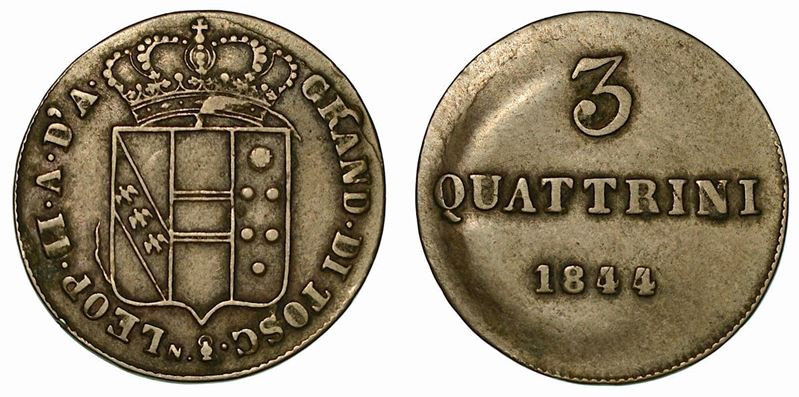 FIRENZE. LEOPOLDO II DI LORENA, 1824-1859. Da 3 quattrini 1844.  - Auction Numismatics - Cambi Casa d'Aste