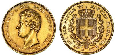 Regno di Sardegna. Carlo Alberto di Savoia, 1831-1849. 50 Lire 1836. Torino.