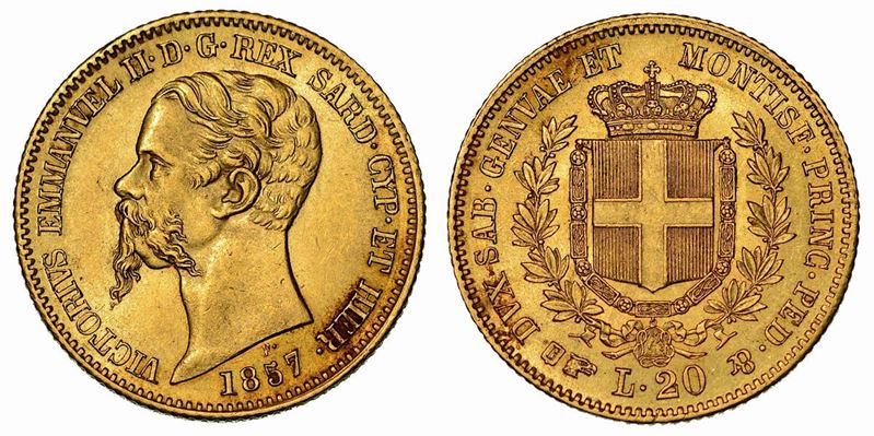 REGNO DI SARDEGNA. VITTORIO EMANUELE II DI SAVOIA, 1849-1861.  20 Lire 1857. Torino.  - Auction Numismatics - Cambi Casa d'Aste