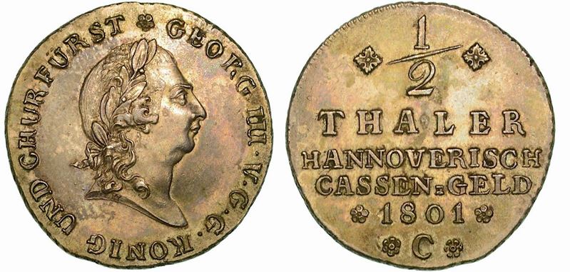 GERMANIA - HANNOVER. GEORG III (GEORGE III OF ENGLAND), ELETTORE DI HANNOVER, 1760-1814. 1/2 Thaler 1801.  - Auction Numismatics - Cambi Casa d'Aste
