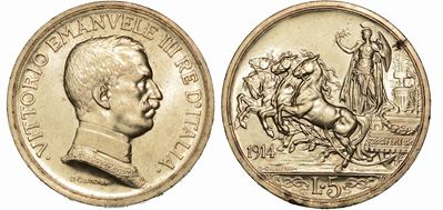 Regno D'italia. Vittorio Emanuele III di Savoia, 1900-1946. 5 Lire 1914. Quadriga Briosa.