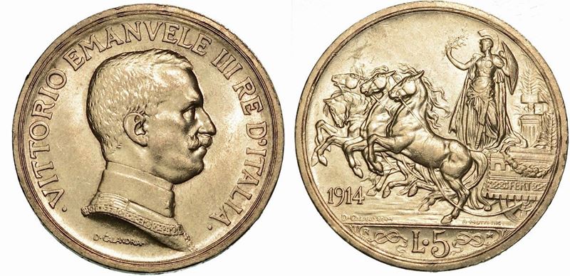 REGNO D'ITALIA. VITTORIO EMANUELE III DI SAVOIA, 1900-1946. 5 Lire 1914. Quadriga Briosa.  - Auction Numismatics - Cambi Casa d'Aste