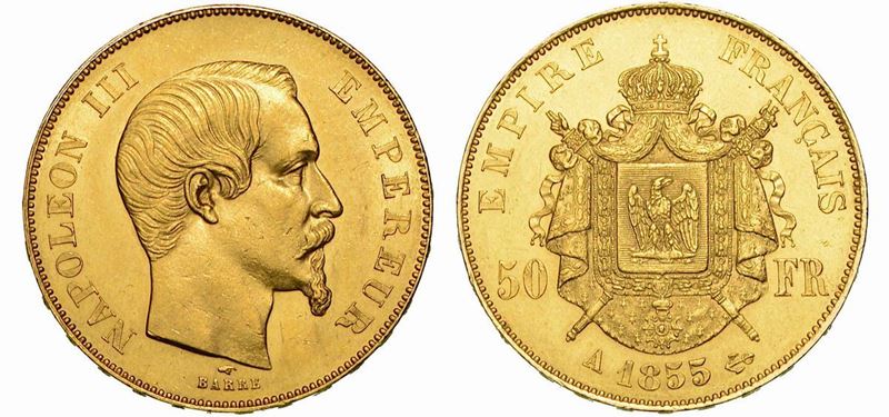 FRANCIA. NAPOLEON III, 1852-1870. 50 Francs 1855. Parigi.  - Auction Numismatics - Cambi Casa d'Aste