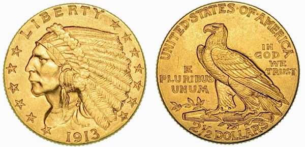 USA. REPUBLIC. 2,5 Dollars "Indian Head" 1913.