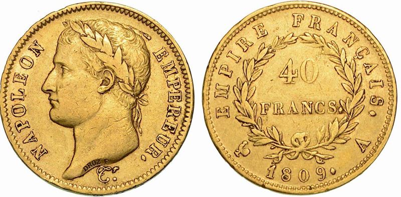 FRANCIA. NAPOLEON I, 1801-1815. 40 Francs 1809. Parigi.  - Auction Numismatics - Cambi Casa d'Aste