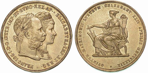 AUSTRIA. FRANZ JOSEPH, 1848-1916. 2 Gulden 1879. Per le nozze d'argento.