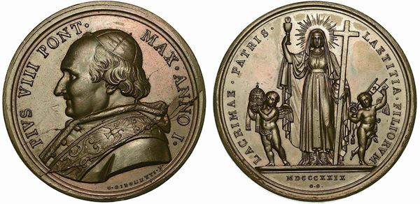 STATO PONTIFICIO. PIO VIII, 1829-1830. Medaglia in bronzo 1829 A. I.