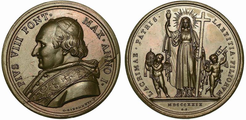 STATO PONTIFICIO. PIO VIII, 1829-1830. Medaglia in bronzo 1829 A. I.  - Auction Numismatics - Cambi Casa d'Aste