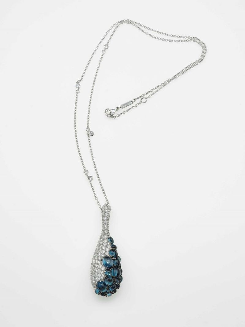 London blue topaz and diamond pendant necklace  - Auction Contemporary Jewels - An Italian brand story - Cambi Casa d'Aste