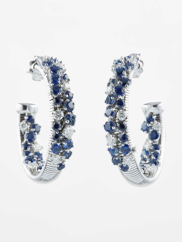 Pair of sapphire and diamond earrings