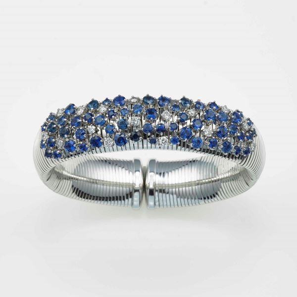 Sapphire and diamond bangle bracelet