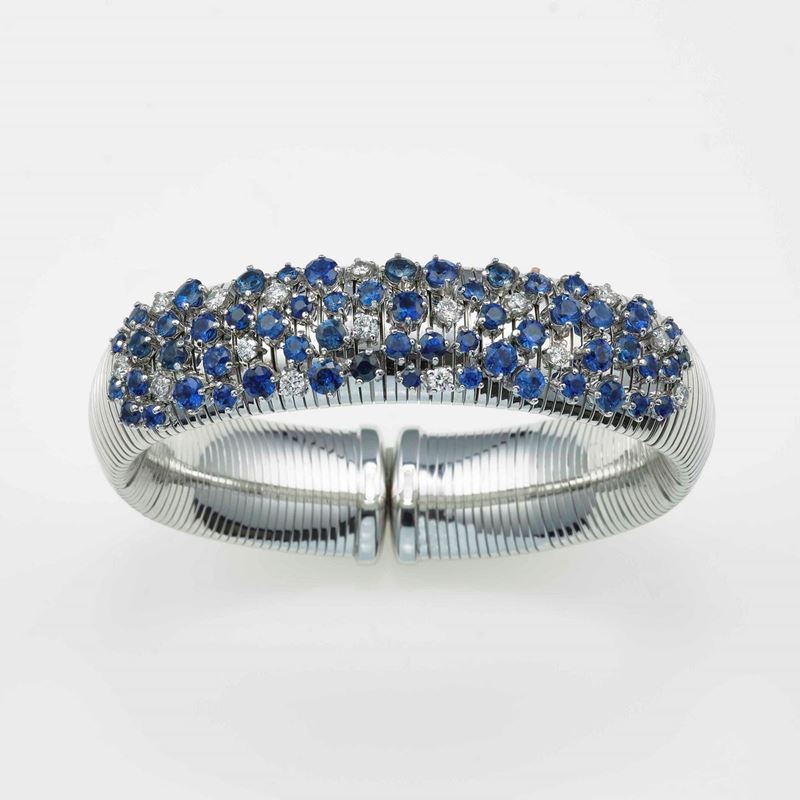 Sapphire and diamond bangle bracelet  - Auction Contemporary Jewels - An Italian brand story - Cambi Casa d'Aste