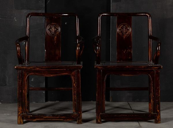 Two lacquered wood chairs, China, Qing Dynasty