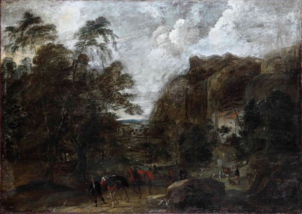 Scuola del XVIII secolo Paesaggio con viandanti