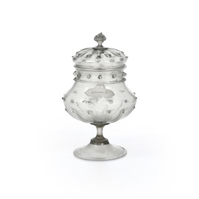 Vaso da Farmacia con Coperchio in Vetro Soffiato. XVII Secolo