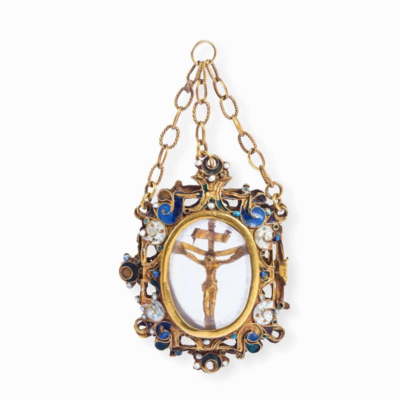 A gold and rock crystal pendant, 1500s  - Auction Sculpture and Works of Art - Cambi Casa d'Aste