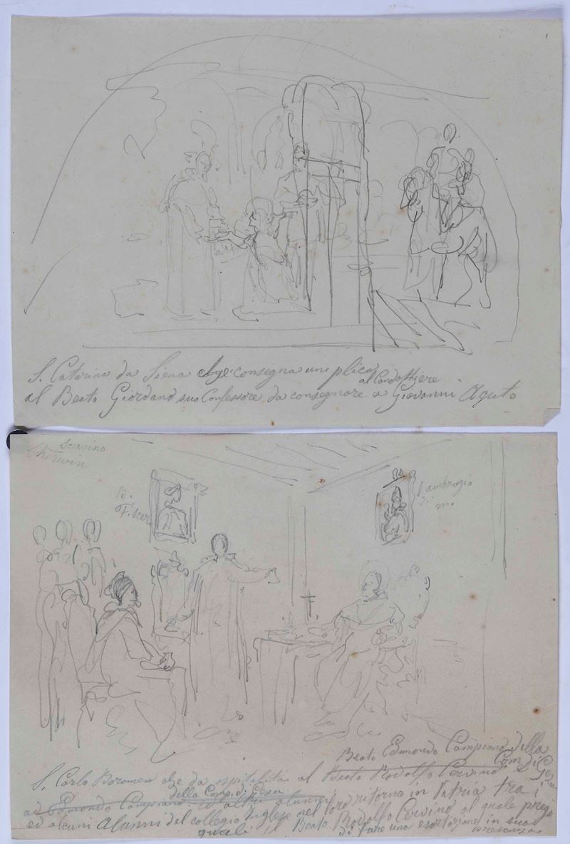 Scuola del XIX secolo Episodi sacri  - matita nera su carta - Asta Dipinti Antichi - Cambi Casa d'Aste