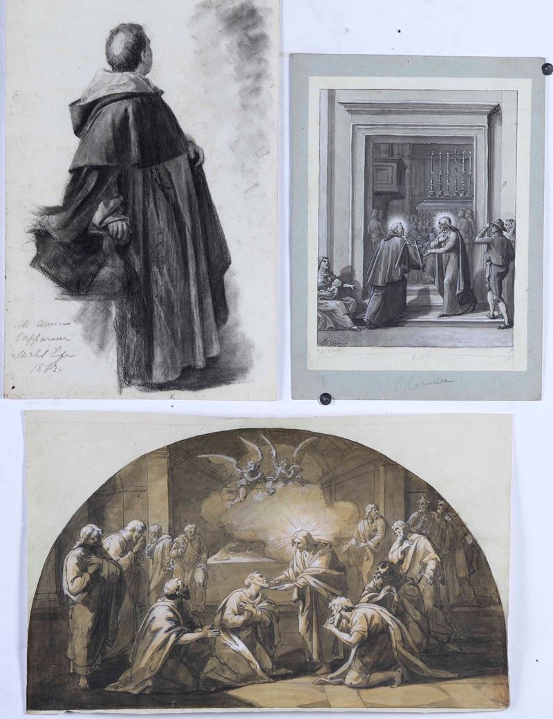 Scuola del XIX secolo Soggetti religiosi  - penna e acquerello su carta - Auction Dipinti Antichi - Cambi Casa d'Aste