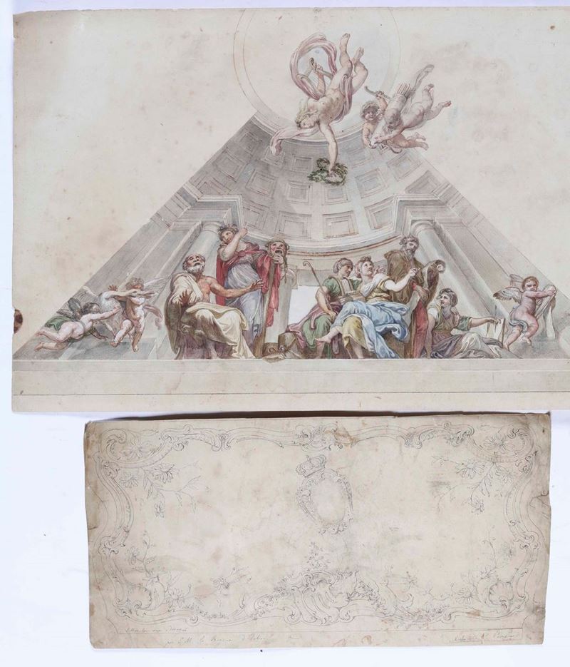 Scuola del XIX secolo Studi di affreschi  - penna e acquerello su carta - Auction Dipinti Antichi - Cambi Casa d'Aste