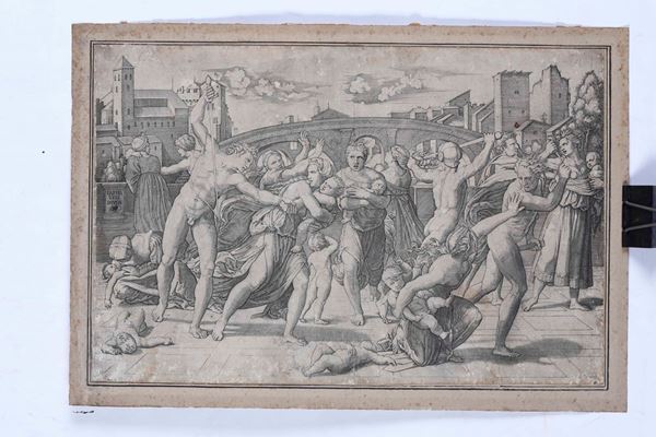 Marcantonio Raimondi - Incisione su carta, da Raffaello Sanzio (1483-1520) Strage degli Innocenti