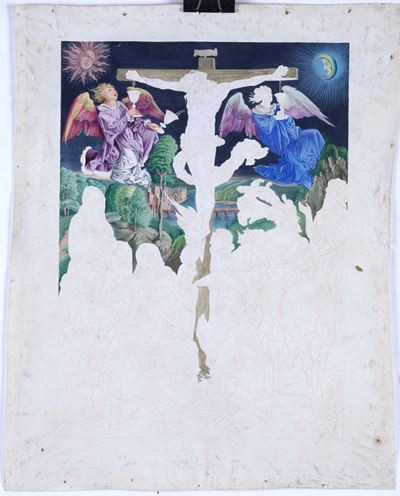 Silverio Capparoni (attribuito), Crocifissione, tecnica mista su pergamena