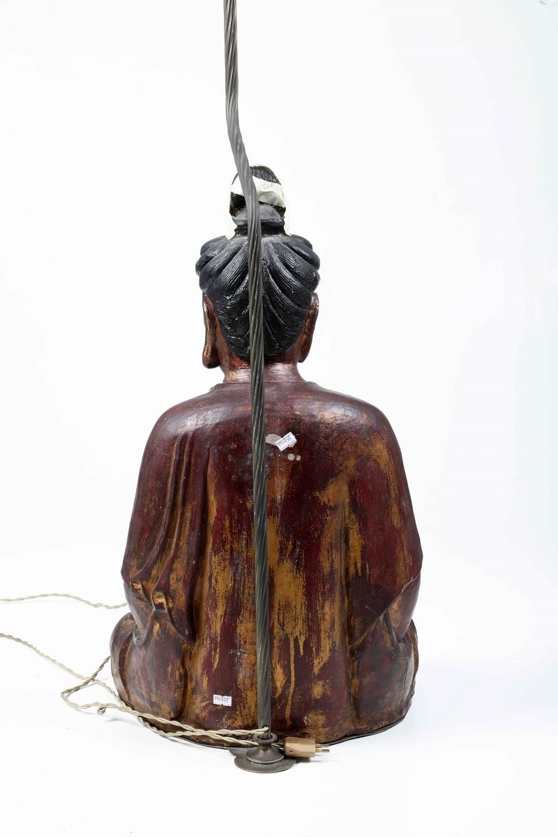 Buddha in Terracotta Dorata Montato a Lampada
