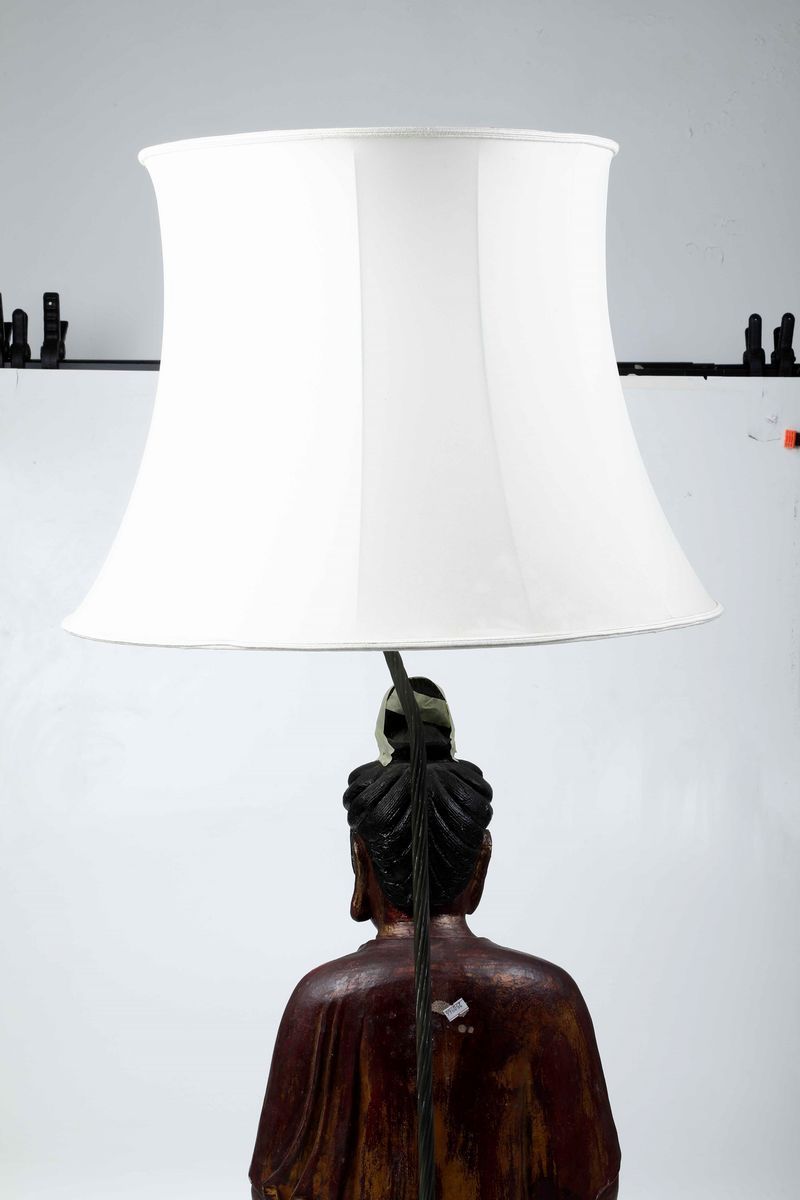Buddha in Terracotta Dorata Montato a Lampada