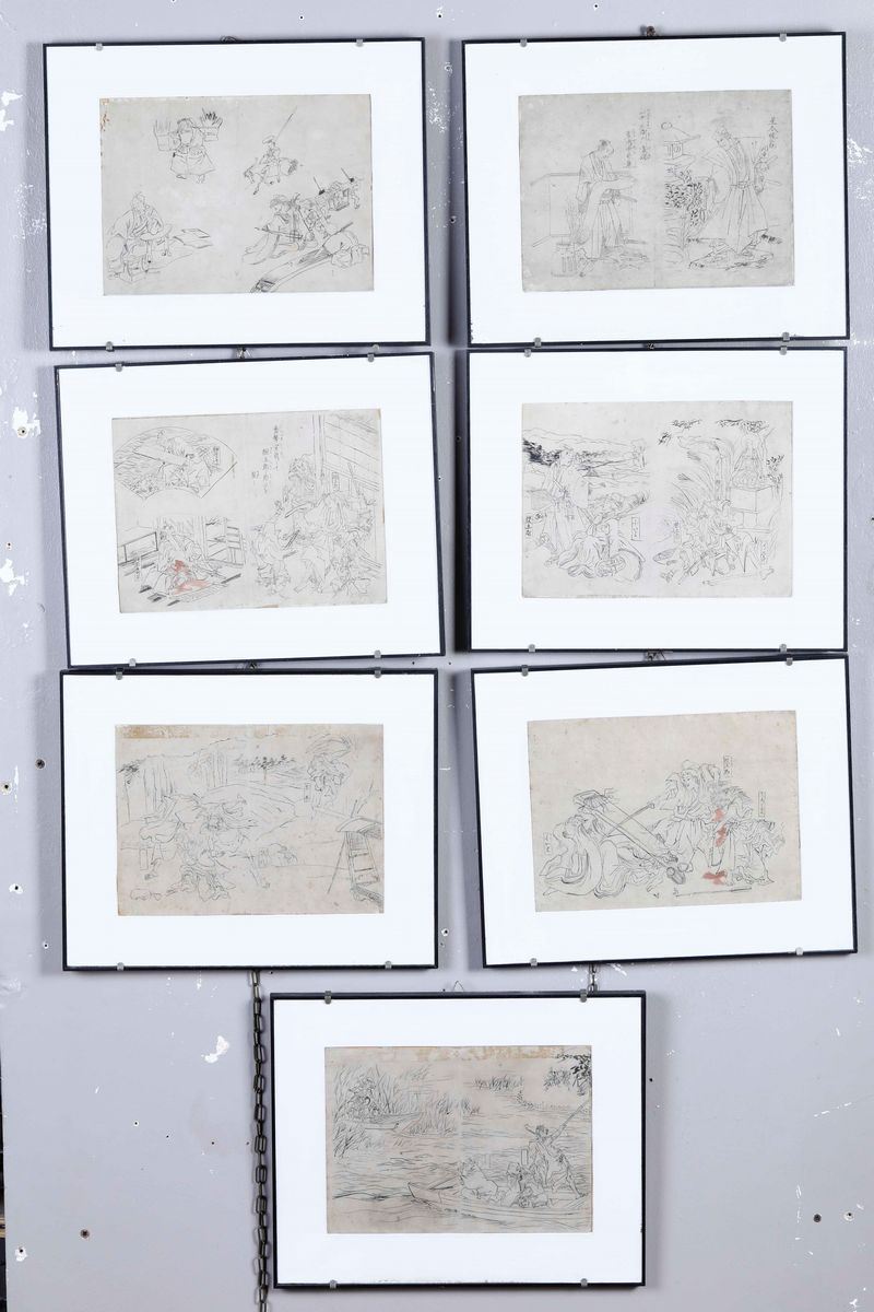 Gruppo di 7 xilografie su carta di riso  - Auction Antique April | Cambi Time - Cambi Casa d'Aste
