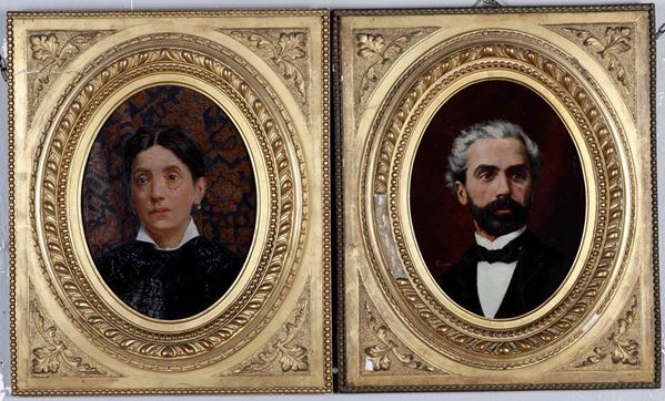 Coppia di ritratti su tavola siglati PC