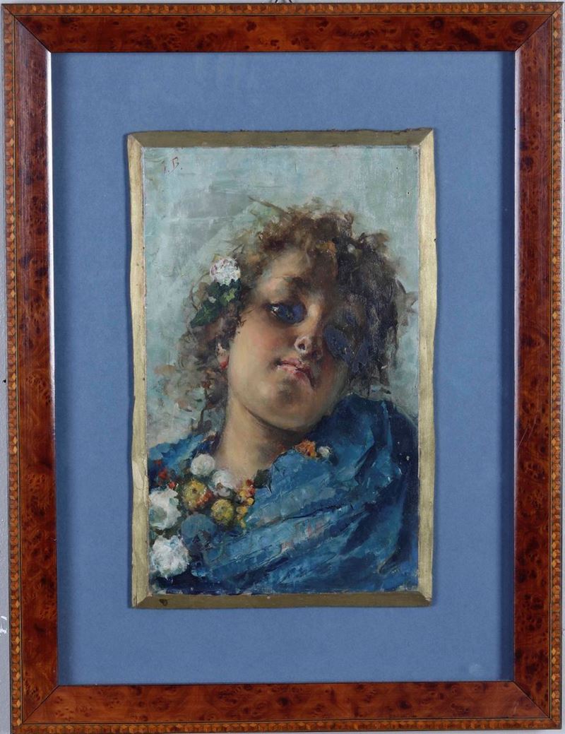 Scuola napoletana del XIX-XX secolo (Seguace di Irolli) Ritratto femminile  - olio su tavola - Auction 19th Century Paintings - Cambi Casa d'Aste