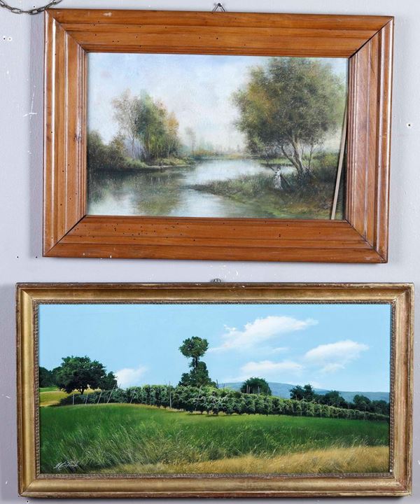 Due dipinti con paesaggi, XX secolo