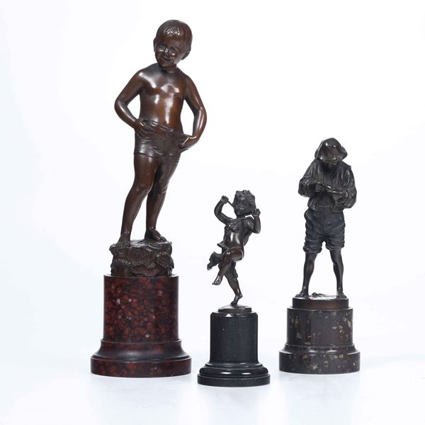 Tre sculture in bronzo di diverso soggetto. Vari fonditori italiani del XX secolo