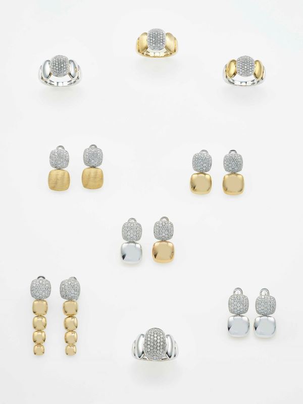 Group of five pairs of earrings and four rings