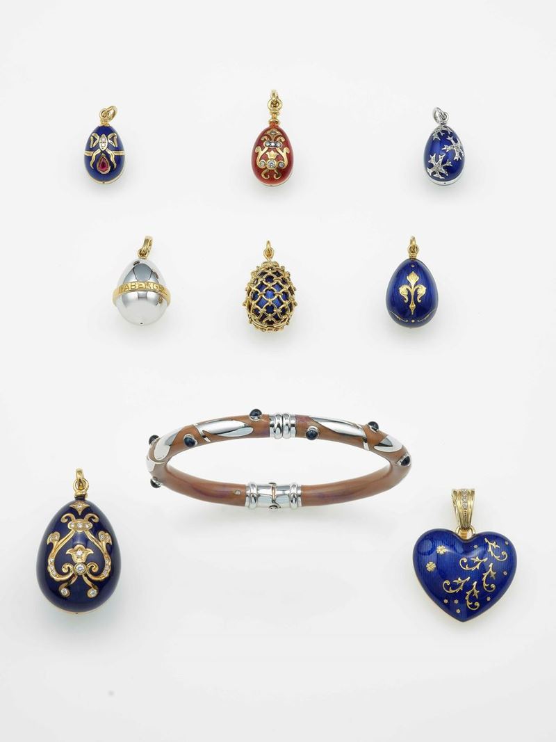 Group of eight enamel pendents signed Fabergé and one bangle bracelet  - Auction Contemporary Jewels - An Italian brand story - Cambi Casa d'Aste