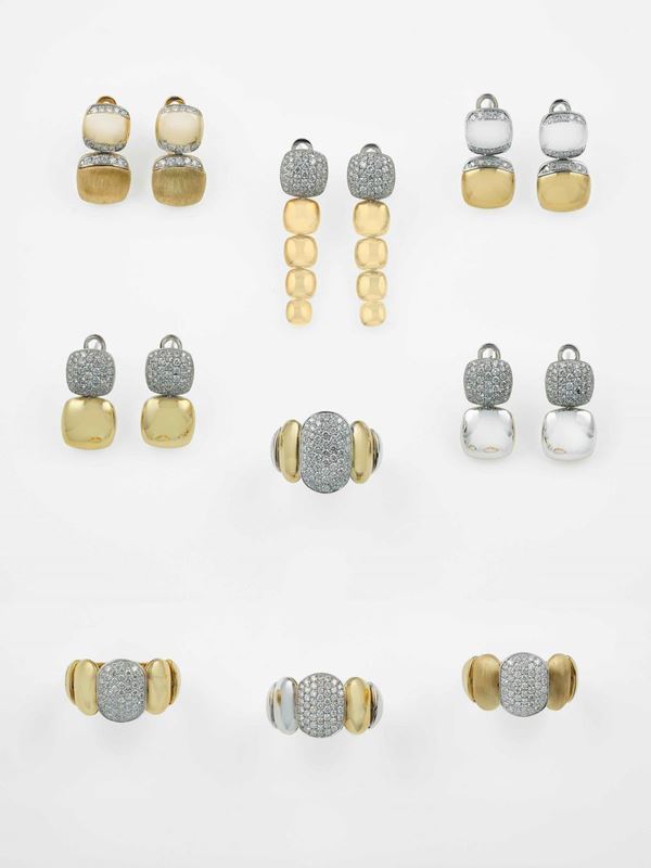 Group of five pairs of earrings and four rings