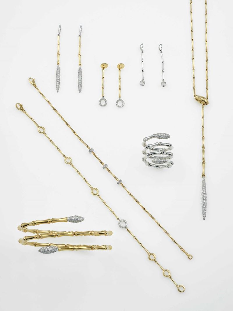 Group of three pairs of earrings, three bracelets, one bangle bracelet, one ring and one necklace  - Auction Contemporary Jewels - Cambi Casa d'Aste