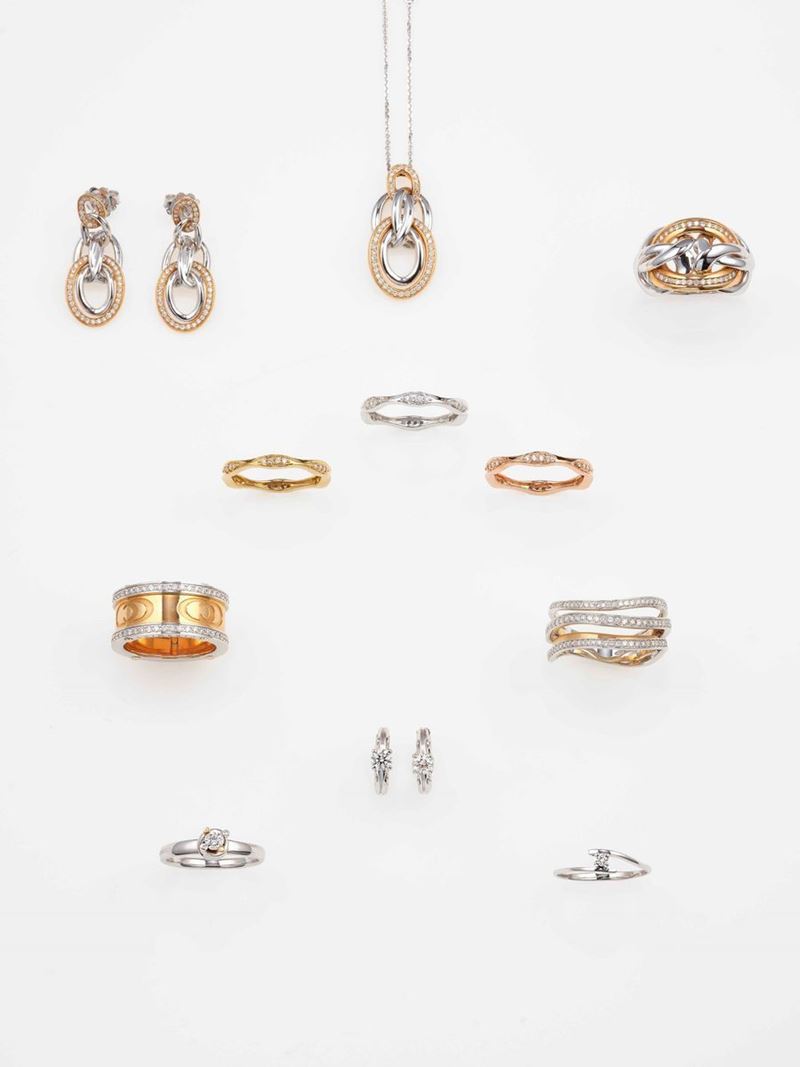 Lotto composto da otto anelli, due paia di orecchini ed un pendente con diamanti  - Asta Gioielli Contemporanei - Cambi Casa d'Aste