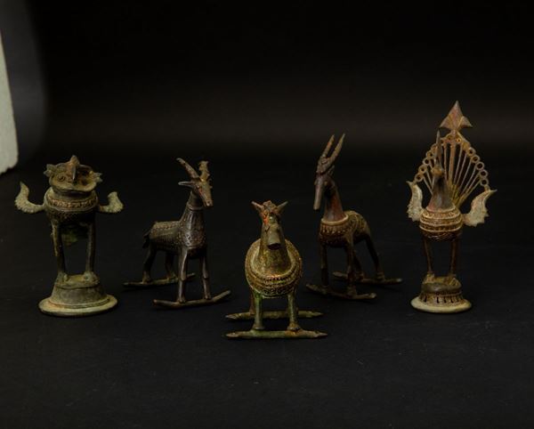 Five bronze animals, India, 17/1800s