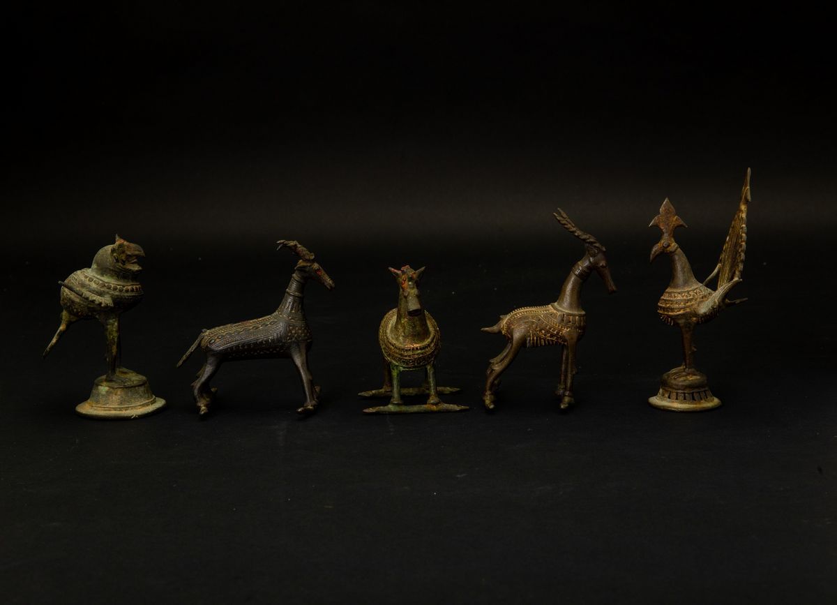 Cinque Bronzetti Raffiguranti Diversi Animali, India, XVIII-XIX Secolo