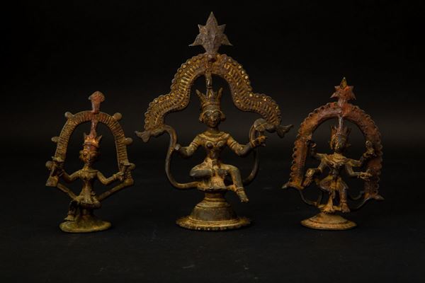 Three bronze deities, India, 17/1800s