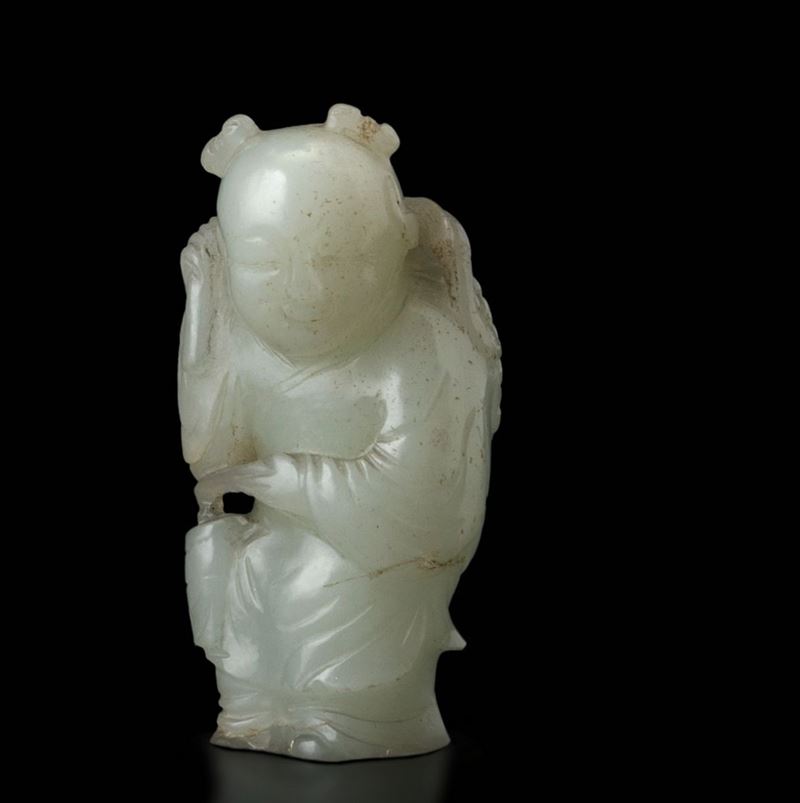 A white jade figure, China, Qing Dynasty Qianlong period (1736-1796)  - Auction Fine Chinese Works of Art - I - Cambi Casa d'Aste