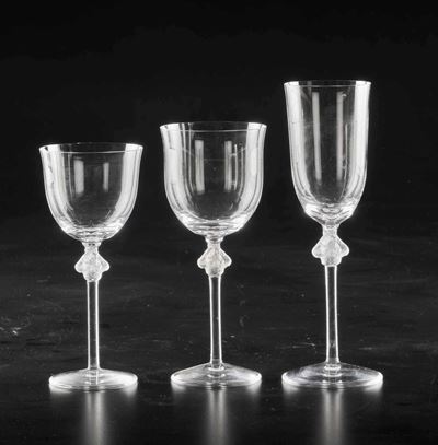 Servizio di Bicchieri “roxane”francia, Manifattura Lalique, Ultimo Terzo del Novecento