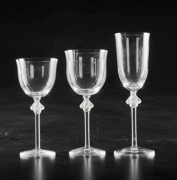 Servizio di bicchieri “Roxane” Francia, Manifattura Lalique, ultimo terzo del Novecento