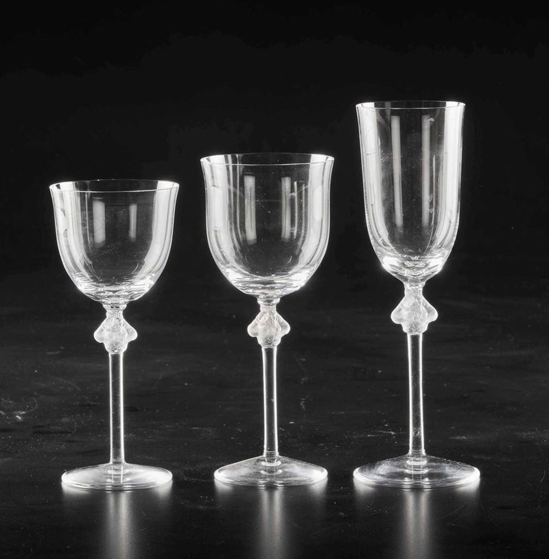 Servizio di bicchieri “Roxane”<BR>Francia, Manifattura Lalique, ultimo terzo del Novecento  - Asta L'Art de la Table - Cambi Casa d'Aste