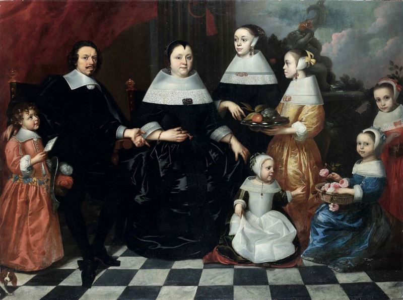 Jacob van Oost : Ritratto di famiglia  - olio su tela - Asta Old Masters - III - Cambi Casa d'Aste