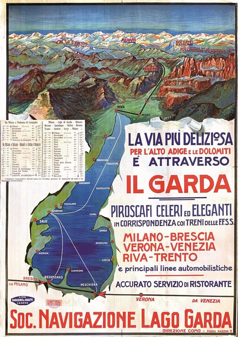 Pasini : Soc. Navigazione Lago Garda  - Auction Vintage Posters - Cambi Casa d'Aste