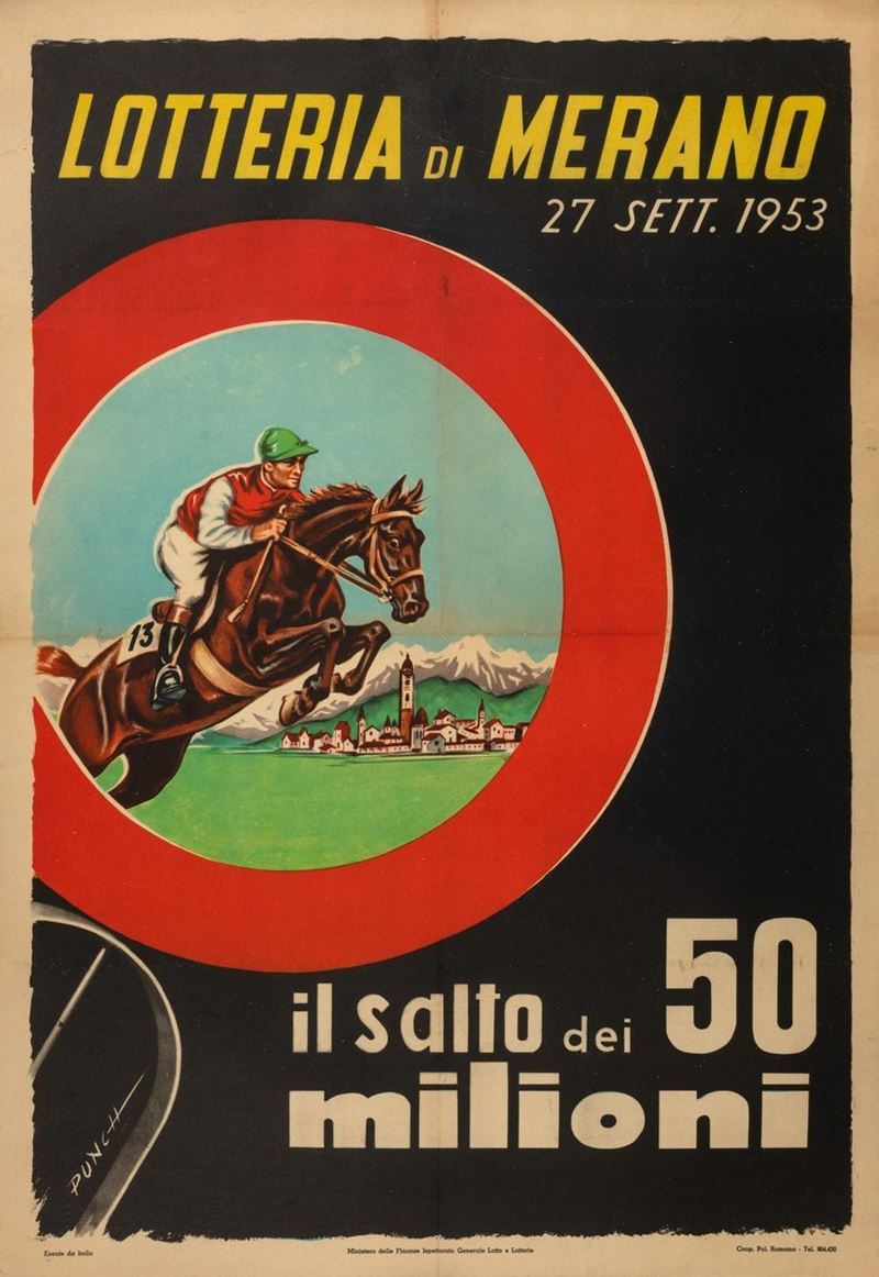 Punch : Lotteria di Merano 27 Settembre 1953  - Asta Manifesti d'Epoca - Cambi Casa d'Aste