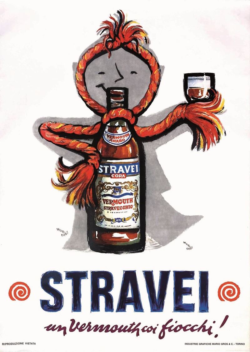 Mario Gros : Stravei- Un vermouth con i fiocchi!  - Auction Vintage Posters - Cambi Casa d'Aste